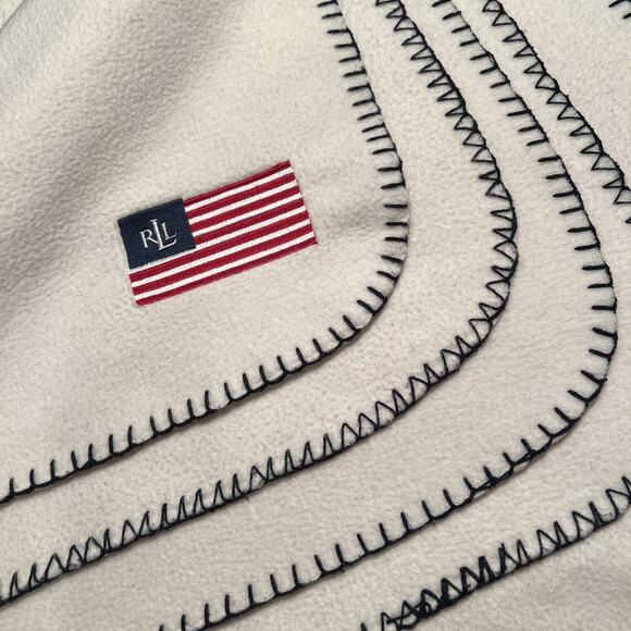 Ralph Lauren RLL Fleece Throw Blanket American Flag Logo Cream White 50x60 USA - Picture 4 of 4